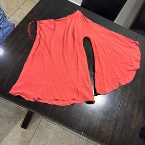 Nicole Miller  Vibrant Coral Silk one shoulder Dress